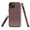 Glossy Crimson Dusk MagSafe Tough Case for iPhone — deep burgundy wine-toned textured canvas surface with subtle tonal