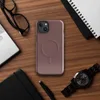 Glossy Crimson Dusk MagSafe Tough Case for iPhone — deep burgundy wine-toned textured canvas surface with subtle tonal