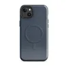 Glossy Dark Denim Texture MagSafe Tough Case for iPhone — close-up dark navy blue denim fabric texture with subtle vertical