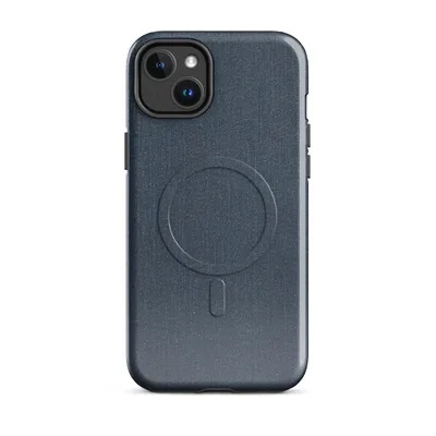 close-up dark navy blue denim fabric texture with subtle vertical weave variation and natural thread detail on Glossy Dark Denim Texture MagSafe Tough Case for iPhone - default - Front view