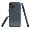 Glossy Dark Denim Texture MagSafe Tough Case for iPhone — close-up dark navy blue denim fabric texture with subtle vertical