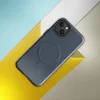 Glossy Dark Denim Texture MagSafe Tough Case for iPhone — close-up dark navy blue denim fabric texture with subtle vertical