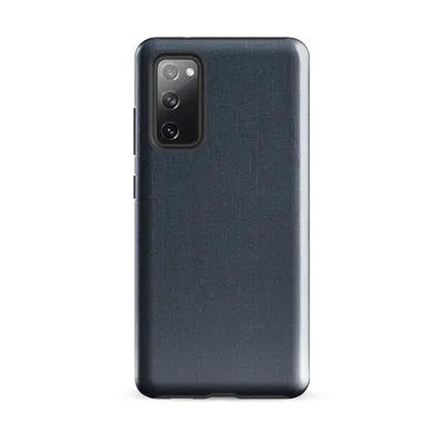 close-up dark indigo denim fabric texture with visible woven thread detail and natural tonal variation on Glossy Dark Denim Texture Tough Case for Samsung - default - Front view