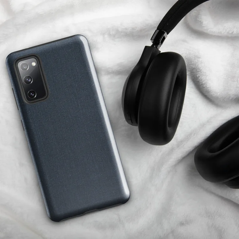Glossy Dark Denim Texture Tough Case for Samsung — close-up dark indigo denim fabric texture with visible woven thread