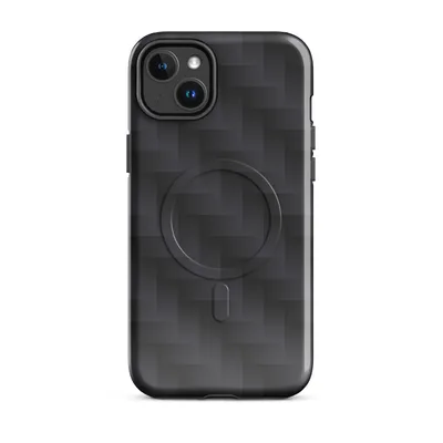 repeating woven carbon fiber pattern in dark charcoal tones with subtle light gradients creating a three-dimensional basket-weave texture on Glossy Carbon Weave Armor MagSafe Tough Case for iPhone - default - Front view
