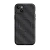 Matte Carbon Weave Armor MagSafe Tough Case for iPhone — repeating woven carbon fiber pattern in dark charcoal tones
