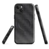 Glossy Carbon Weave Armor MagSafe Tough Case for iPhone — repeating woven carbon fiber pattern in dark charcoal tones
