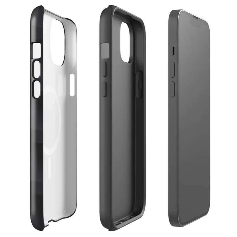 Glossy Carbon Weave Armor MagSafe Tough Case for iPhone — repeating woven carbon fiber pattern in dark charcoal tones