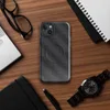 Glossy Carbon Weave Armor MagSafe Tough Case for iPhone — repeating woven carbon fiber pattern in dark charcoal tones