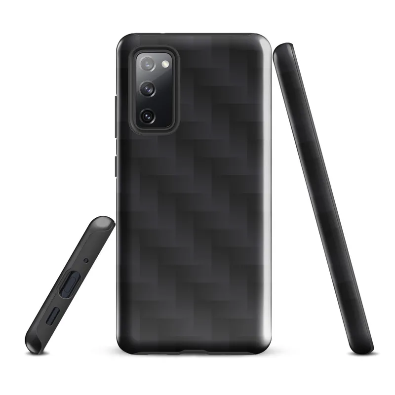 Glossy Carbon Weave Armor Tough Case for Samsung — repeating dark graphite carbon fiber weave pattern with interlocking