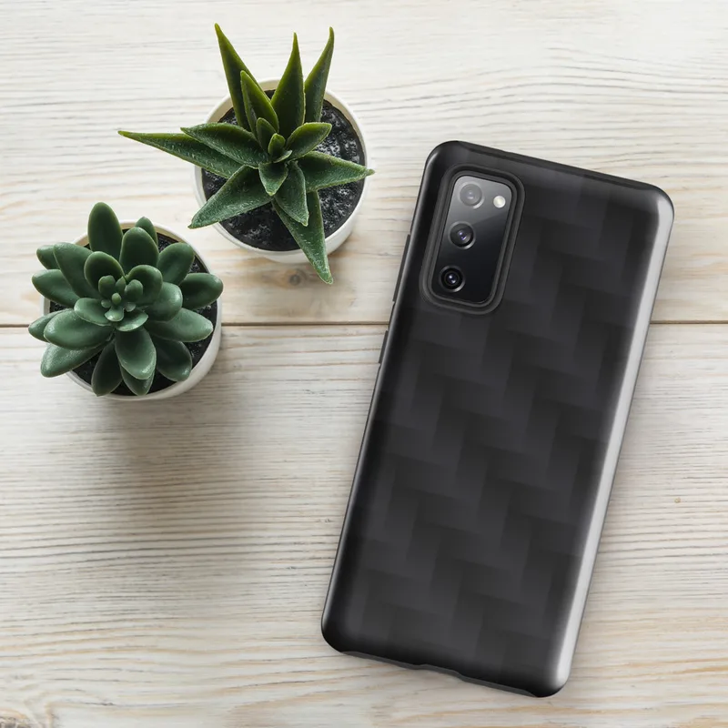 Glossy Carbon Weave Armor Tough Case for Samsung — repeating dark graphite carbon fiber weave pattern with interlocking