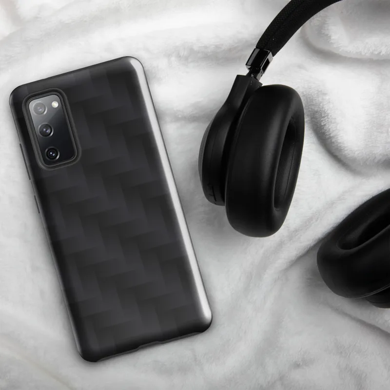 Glossy Carbon Weave Armor Tough Case for Samsung — repeating dark graphite carbon fiber weave pattern with interlocking