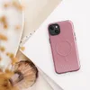Glossy Crimson Twill Classic MagSafe Tough Case for iPhone — diagonal red and white twill stripe pattern resembling woven