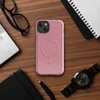 Glossy Crimson Twill Classic MagSafe Tough Case for iPhone — diagonal red and white twill stripe pattern resembling woven