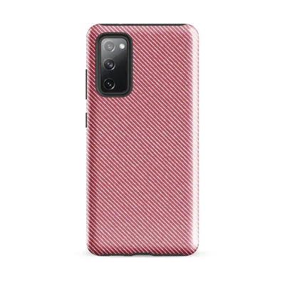 diagonal red and white fine twill stripe pattern repeating across the full surface in a classic textile style on Glossy Classic Red Diagonal Stripe Tough Case for Samsung - default - Front view