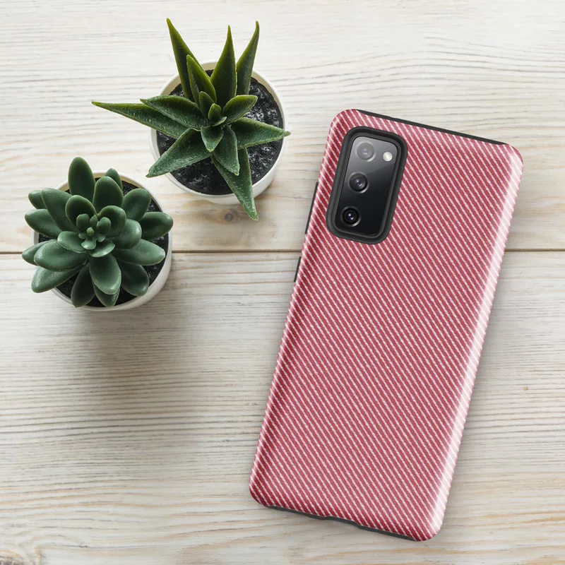 Glossy Classic Red Diagonal Stripe Tough Case for Samsung — diagonal red and white fine twill stripe pattern repeating