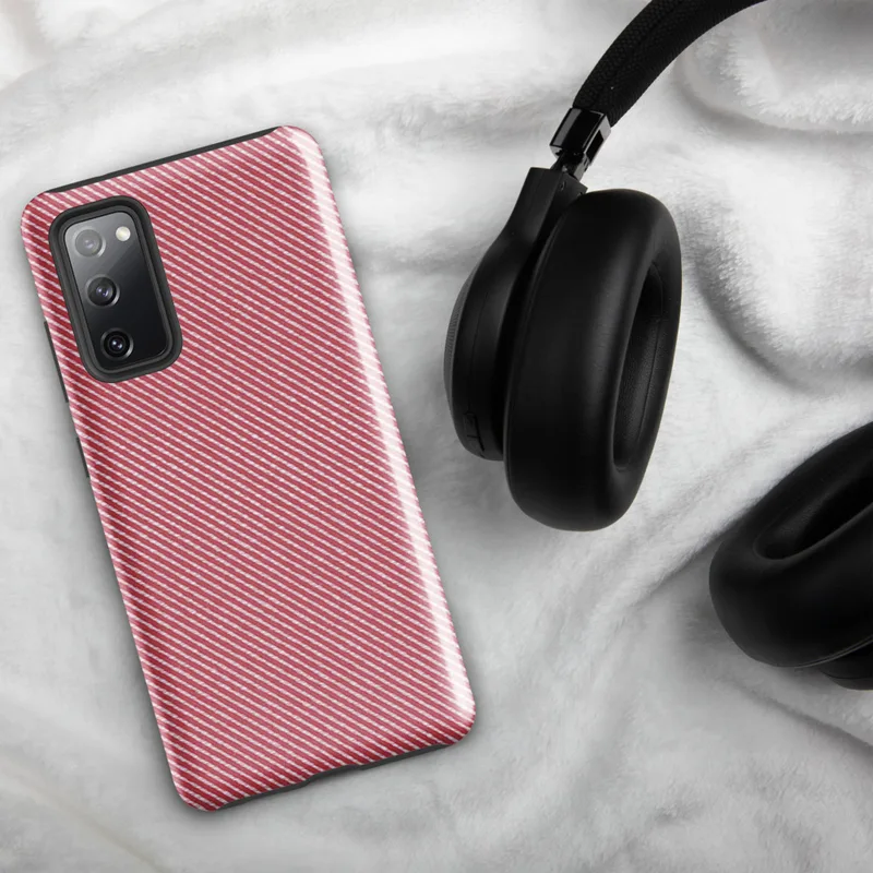 Glossy Classic Red Diagonal Stripe Tough Case for Samsung — diagonal red and white fine twill stripe pattern repeating