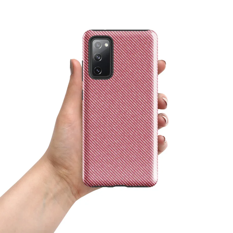 Glossy Classic Red Diagonal Stripe Tough Case for Samsung — diagonal red and white fine twill stripe pattern repeating