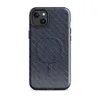Glossy Midnight Carbon Fiber Shield MagSafe Tough Case for iPhone — deep navy blue carbon fiber twill weave with diagonal