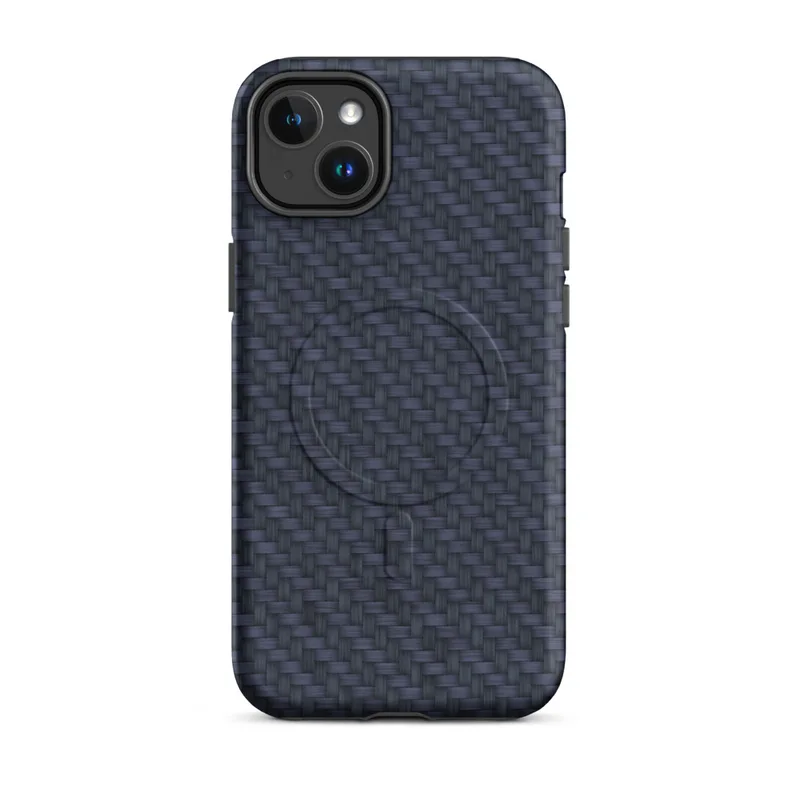 Matte Midnight Carbon Fiber Shield MagSafe Tough Case for iPhone — deep navy blue carbon fiber twill weave with diagonal