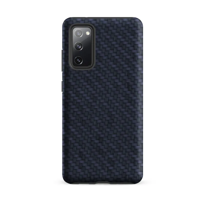 Matte Navy Carbon Fiber Shield Tough Case for Samsung — navy blue carbon fiber twill weave texture with diagonal