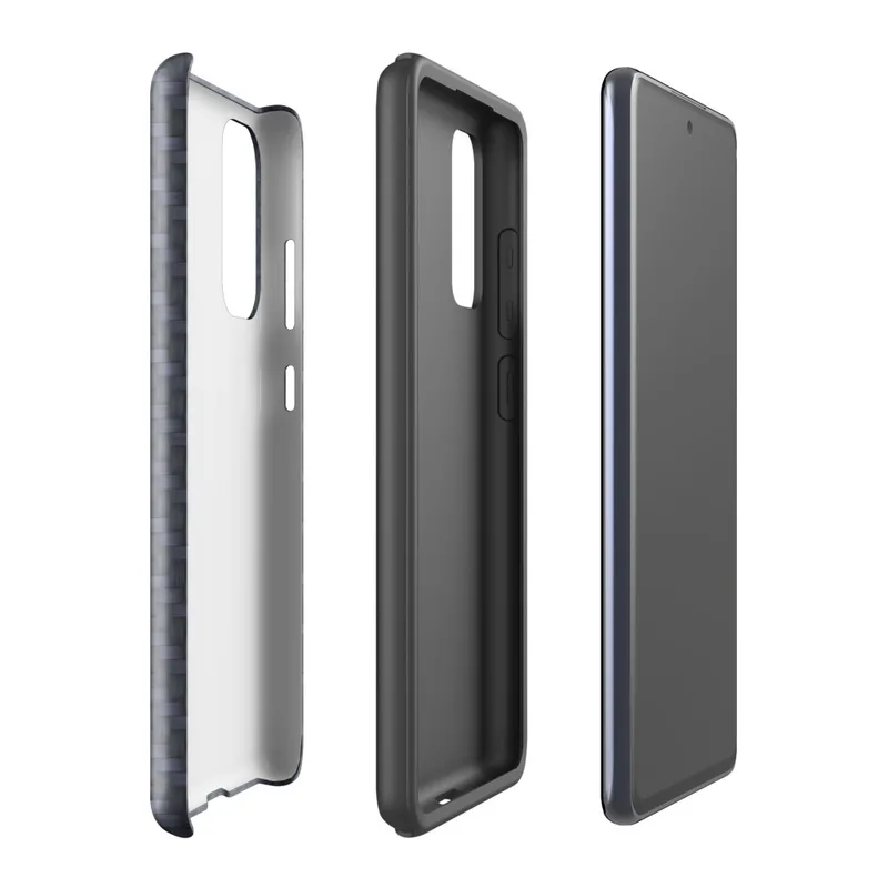 Glossy Navy Carbon Fiber Shield Tough Case for Samsung — navy blue carbon fiber twill weave texture with diagonal