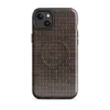 Glossy Woven Rattan Weave MagSafe Tough Case for iPhone — seamless dark chocolate brown basket-weave pattern