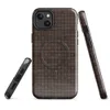 Glossy Woven Rattan Weave MagSafe Tough Case for iPhone — seamless dark chocolate brown basket-weave pattern