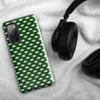 Glossy Grid Weave Green Lattice Tough Case for Samsung — repeating basket-weave grid of deep forest green and pale mint