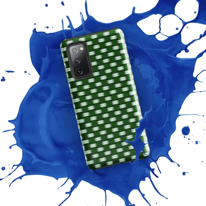 Glossy Grid Weave Green Lattice Tough Case for Samsung — repeating basket-weave grid of deep forest green and pale mint
