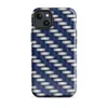 Glossy Steel Weave Armor MagSafe Tough Case for iPhone — interlocking navy blue and brushed silver basket-weave pattern
