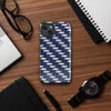 Glossy Steel Weave Armor MagSafe Tough Case for iPhone — interlocking navy blue and brushed silver basket-weave pattern