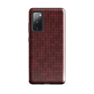 close-up of a deep crimson hand-knitted wool stitch pattern with vertical ribbing and rich tonal variation on Glossy Crimson Knit Texture Tough Case for Samsung - default - Front view