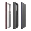 Glossy Crimson Knit Texture Tough Case for Samsung — close-up of a deep crimson hand-knitted wool stitch pattern