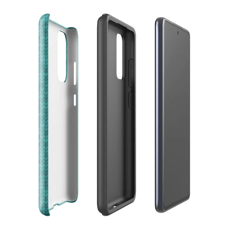 Glossy Teal Knit Texture Tough Case for Samsung — seamless teal knitted fabric texture with realistic interlocking yarn