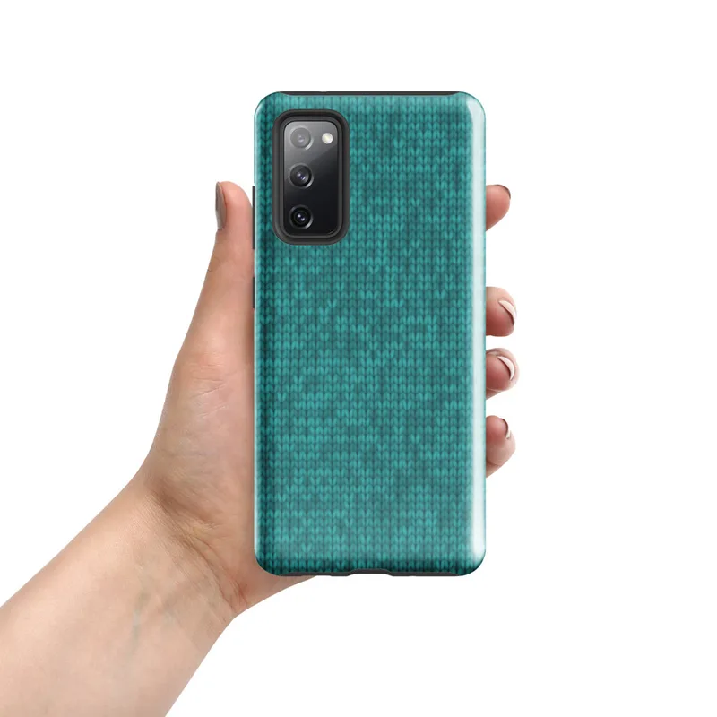 Glossy Teal Knit Texture Tough Case for Samsung — seamless teal knitted fabric texture with realistic interlocking yarn