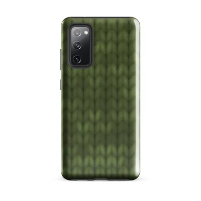 seamless olive and forest green knitted fabric texture with repeating chevron yarn stitches in a realistic hand-knit style on Glossy Forest Green Knit Texture Tough Case for Samsung - default - Front view