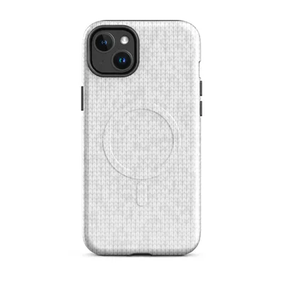 seamless tone-on-tone white knit textile pattern with soft gray stitch shadows and subtle snowflake silhouettes on Glossy Winter White Knit Texture MagSafe Tough Case for iPhone - default - Front view