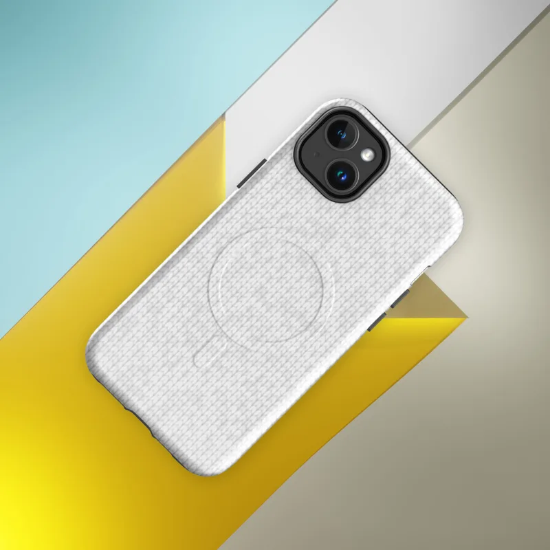 Glossy Winter White Knit Texture MagSafe Tough Case for iPhone — seamless tone-on-tone white knit textile pattern with soft