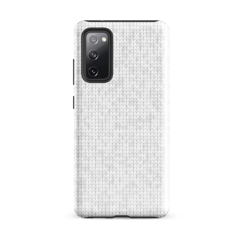 Glossy Winter White Knit Texture Tough Case for Samsung — seamless white knitted sweater stitch pattern with subtle tonal
