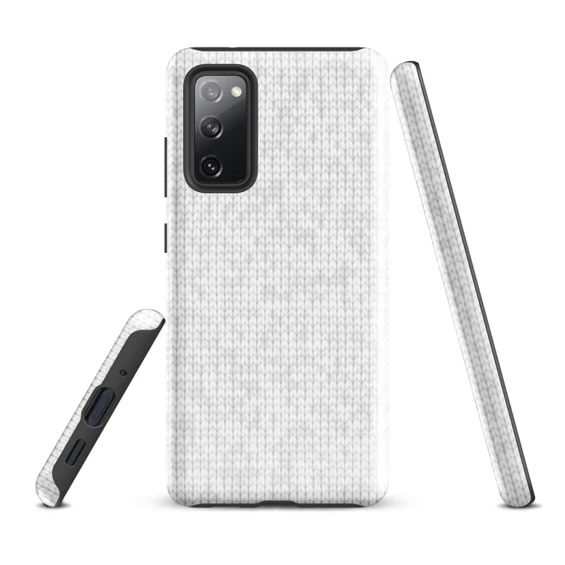 Glossy Winter White Knit Texture Tough Case for Samsung — seamless white knitted sweater stitch pattern with subtle tonal