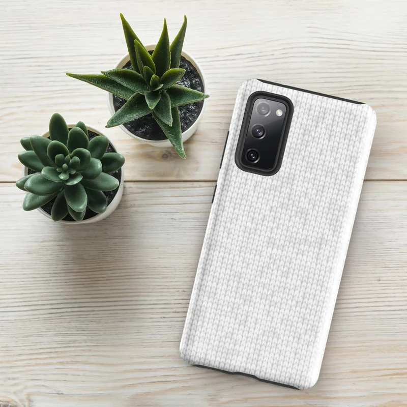 Glossy Winter White Knit Texture Tough Case for Samsung — seamless white knitted sweater stitch pattern with subtle tonal