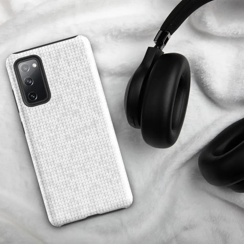 Glossy Winter White Knit Texture Tough Case for Samsung — seamless white knitted sweater stitch pattern with subtle tonal