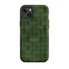 Matte Forest Grid Camo MagSafe Tough Case for iPhone — repeating grid of rounded green cells in deep olive and hunter green