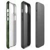 Glossy Forest Grid Camo MagSafe Tough Case for iPhone — repeating grid of rounded green cells in deep olive and hunter green