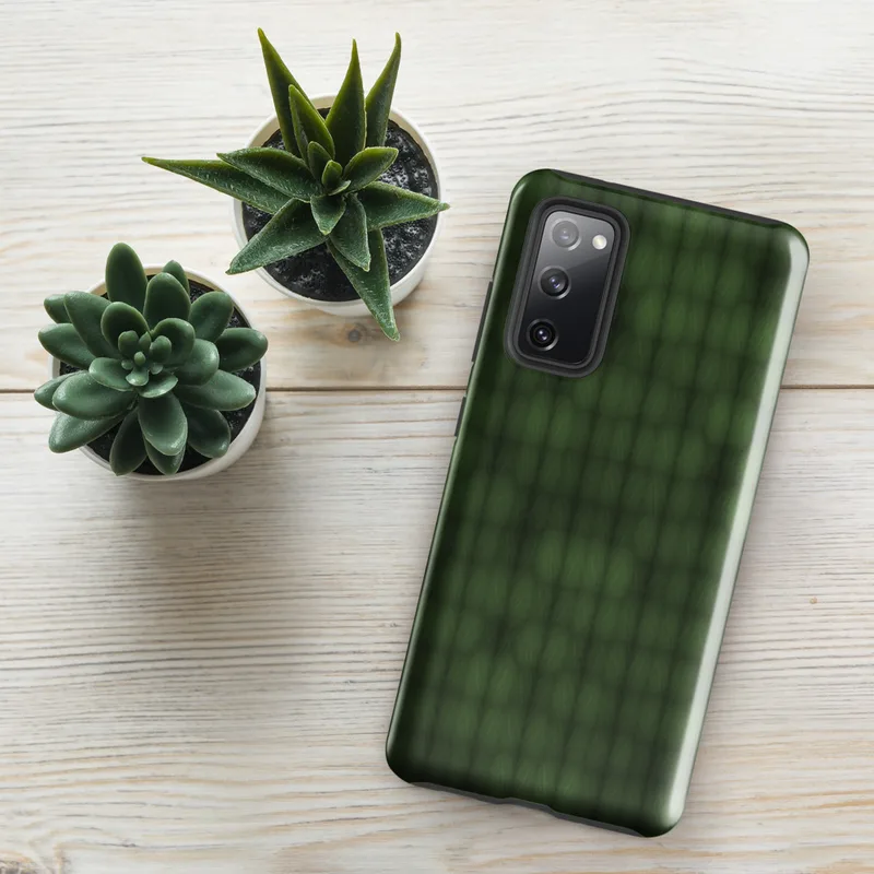 Glossy Forest Grid Texture Tough Case for Samsung — repeating grid of rounded green leaf-like cells with dark borders