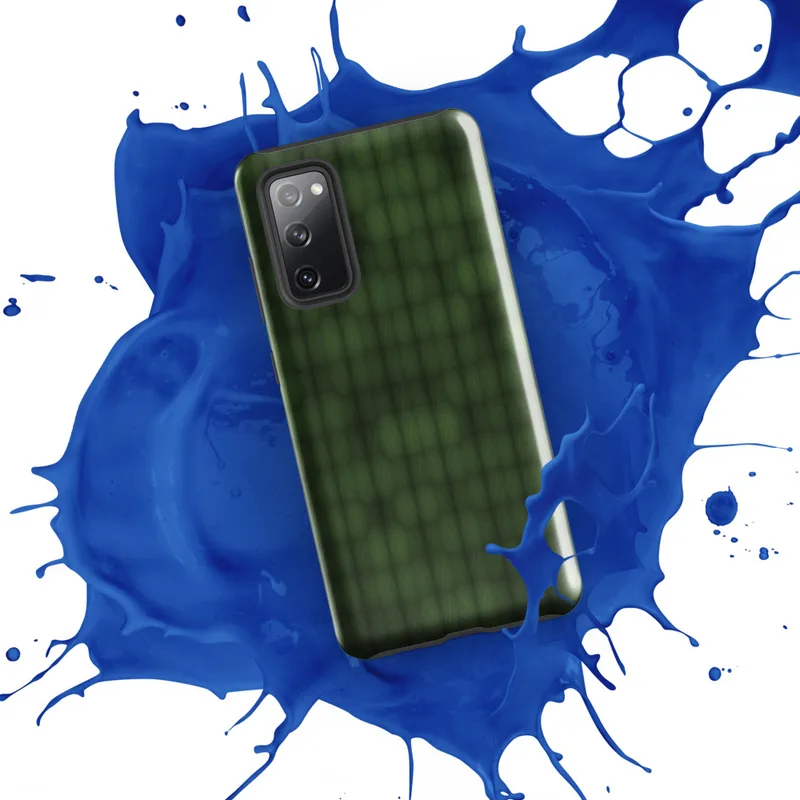 Glossy Forest Grid Texture Tough Case for Samsung — repeating grid of rounded green leaf-like cells with dark borders