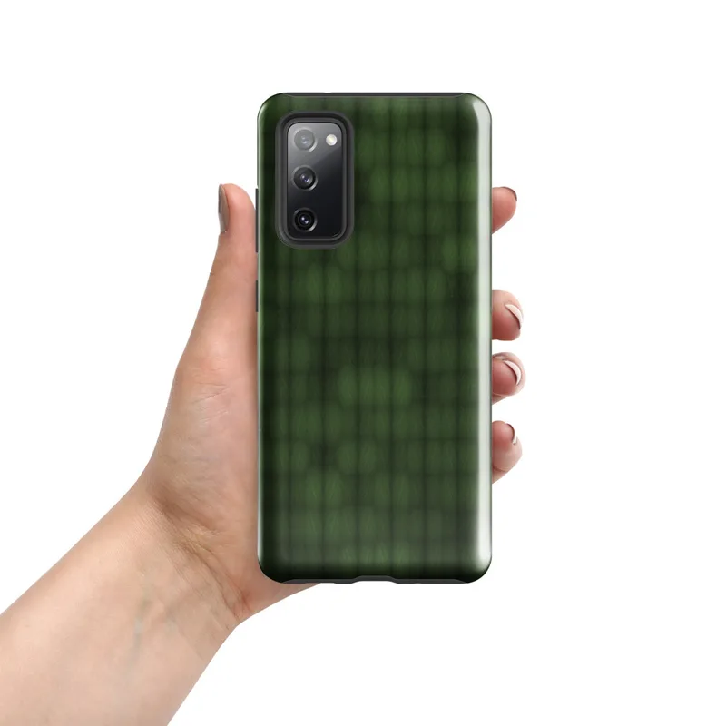 Glossy Forest Grid Texture Tough Case for Samsung — repeating grid of rounded green leaf-like cells with dark borders