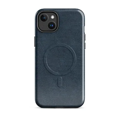 deep navy blue horizontal woven textile texture with subtle tonal variation and a fabric-like grain pattern on Glossy Midnight Navy Woven Texture MagSafe Tough Case for iPhone - default - Front view