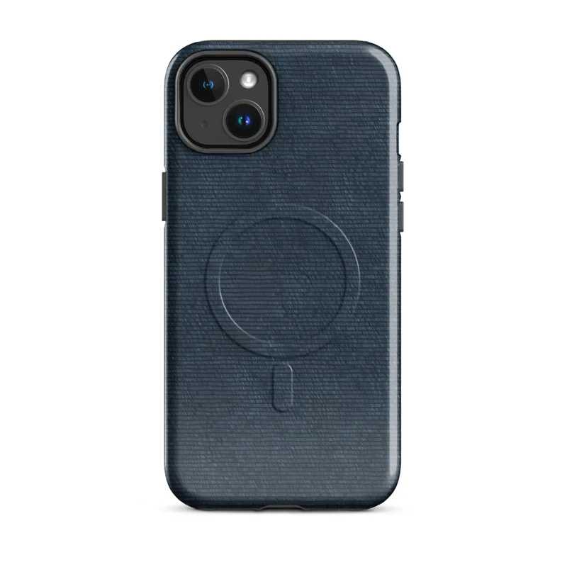 Glossy Midnight Navy Woven Texture MagSafe Tough Case for iPhone — deep navy blue horizontal woven textile texture